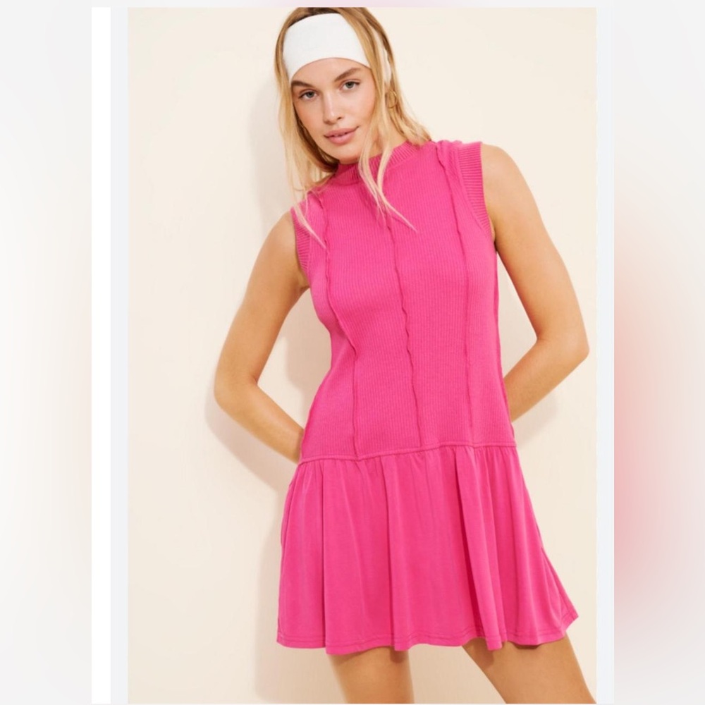 Anthropologie Hot Pink Sleeveless Mini Dress